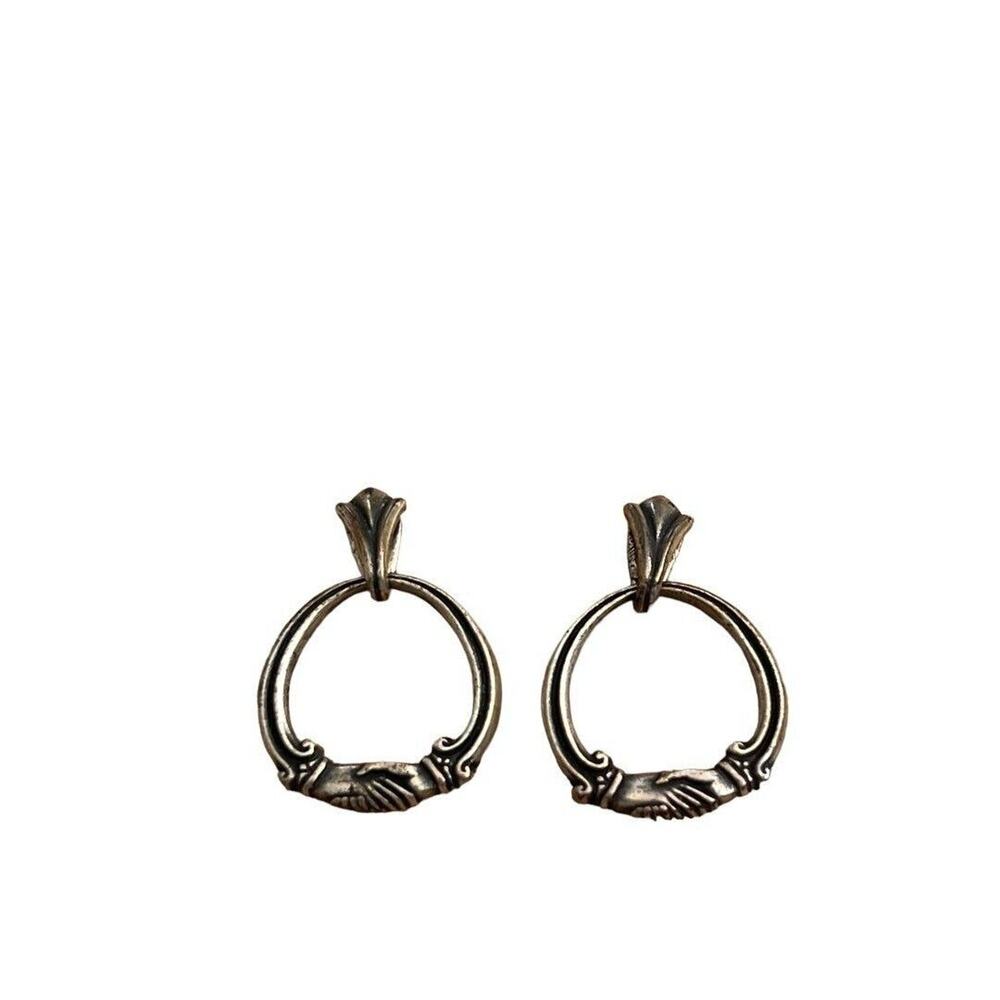 James Avery Handshake Friendship Earrings Pierced Sterling Silver Vintage Rare C